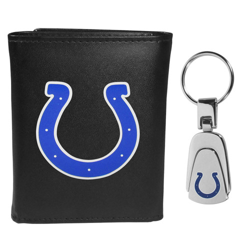 Indianapolis Colts Leather Tri-fold Wallet & Steel Key Chain