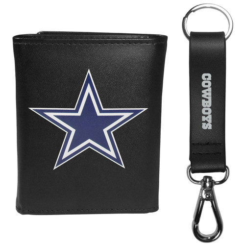 Dallas Cowboys Leather Tri-fold Wallet & Strap Key Chain