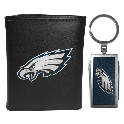 Philadelphia Eagles Black Leather Tri-fold Wallet & Multitool Key Chain