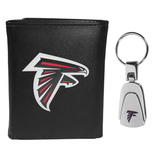 Atlanta Falcons Leather Tri-fold Wallet & Steel Key Chain