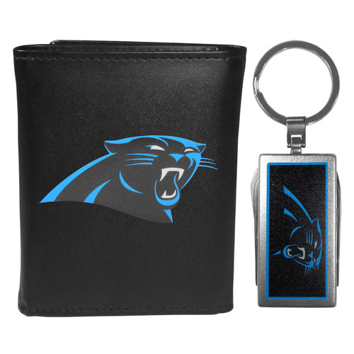 Carolina Panthers Black Leather Tri-fold Wallet & Multitool Key Chain