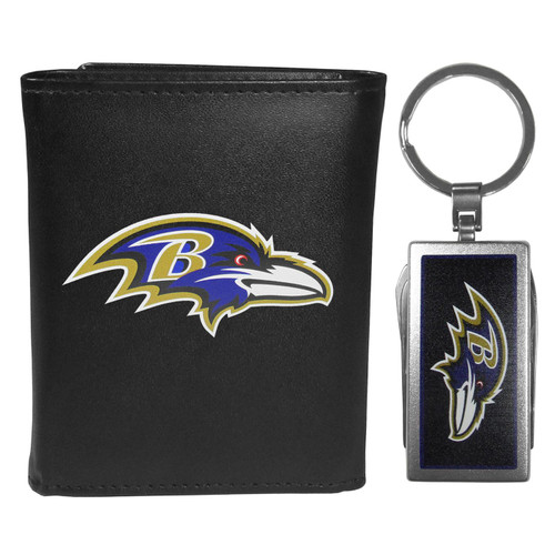 Baltimore Ravens Black Leather Tri-fold Wallet & Multitool Key Chain