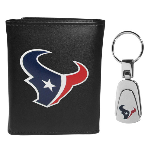 Houston Texans Leather Tri-fold Wallet & Steel Key Chain