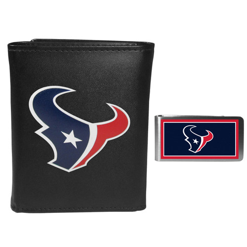 Houston Texans Leather Tri-fold Wallet & Color Money Clip