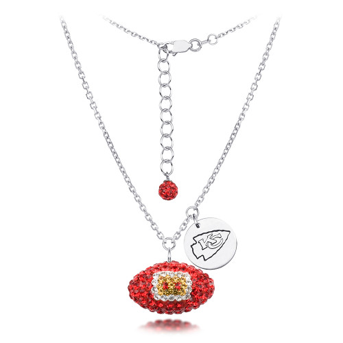 Kansas City Chiefs Silver Necklace w/Crystal Football