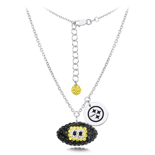 Pittsburgh Steelers Silver Necklace w/Crystal Football