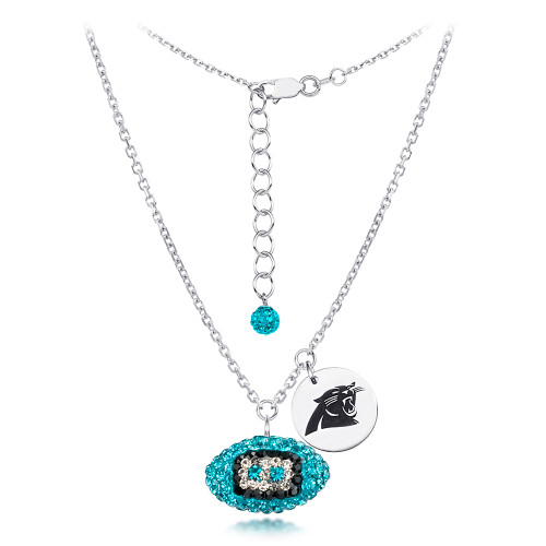 Carolina Panthers Silver Necklace w/Crystal Football