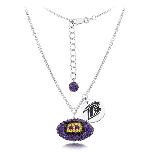 Baltimore Ravens Silver Necklace w/Crystal Football