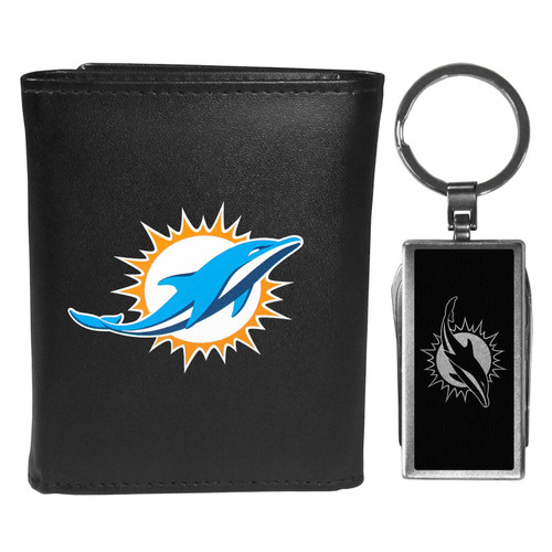 Miami Dolphins Black Tri-fold Wallet & Multitool Key Chain