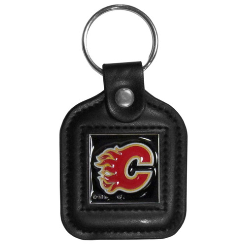 Calgary Flames Square Leather Key Chain