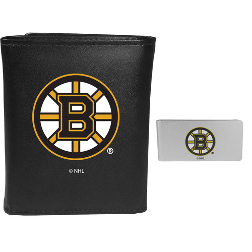 Boston Bruins Leather Trifold Wallet Money Clip