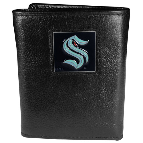 Seattle Kraken Deluxe Leather Tri-fold Wallet Packaged in Gift Box