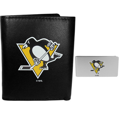 Pittsburgh Penguins Leather Tri Fold Wallet Money Clip