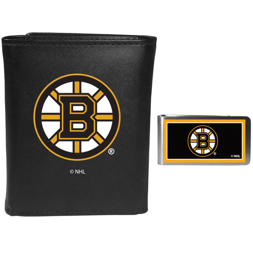 Boston Bruins Leather Tri Fold Wallet Color Money Clip