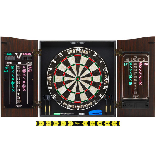 Viper Vault Deluxe Dartboard Cabinet with Shot King Sisal Dartboard & Illumiscore Scoreboard