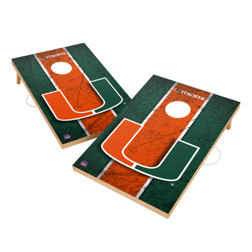 Miami Hurricanes 2' x 3' Vintage Wood Cornhole Game