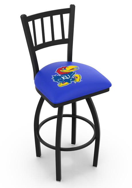 Kansas Jayhawks Swivel Bar Stool with Jailhouse Style Back
