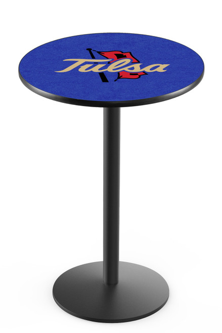 Tulsa Golden Hurricane Black Wrinkle Bar Table with Round Base