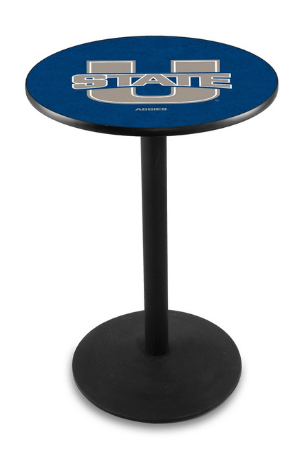 Utah State Aggies Black Wrinkle Bar Table with Round Base