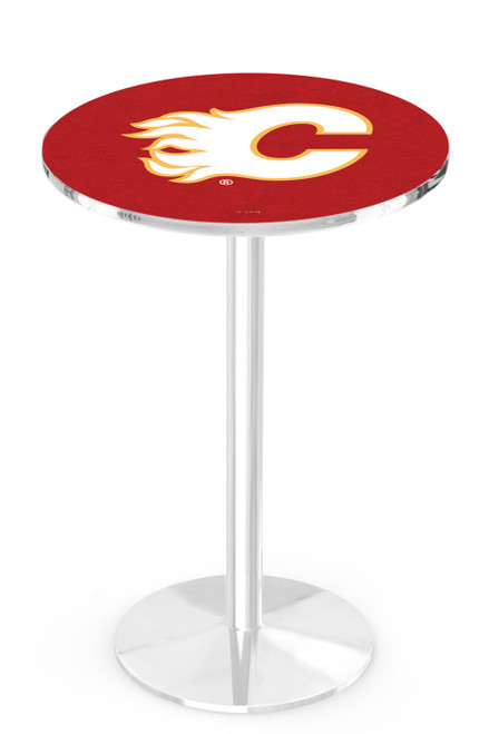 Calgary Flames Chrome Pub Table with Round Base