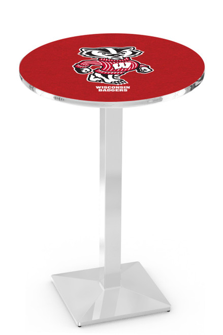 Wisconsin Badgers Chrome Bar Table with Square Base