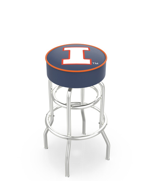 Illinois Fighting Illini Double-Ring Chrome Base Swivel Bar Stool