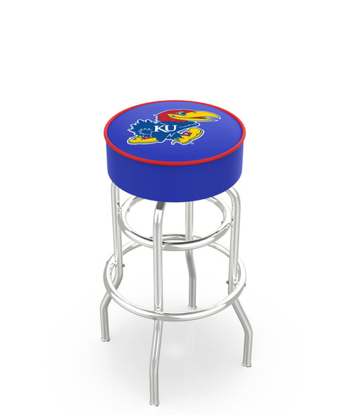 Kansas Jayhawks Double-Ring Chrome Base Swivel Bar Stool
