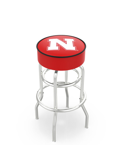 Nebraska Cornhuskers Double-Ring Chrome Base Swivel Bar Stool