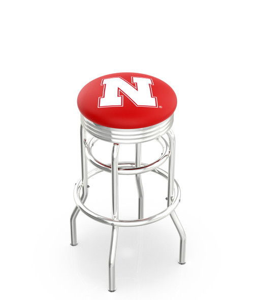 Nebraska Cornhuskers Double Ring Swivel Barstool with Ribbed Accent Ring