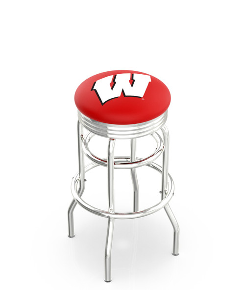 Wisconsin Badgers Double Ring Swivel Barstool with Ribbed Accent Ring