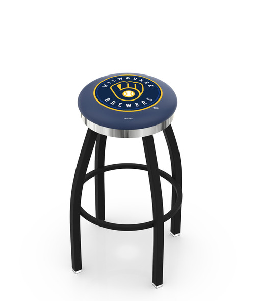 Milwaukee Brewers Swivel Bar Stool with Black & Chrome Finish