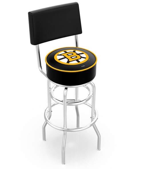 Boston Bruins Chrome Double Ring Swivel Barstool with Back