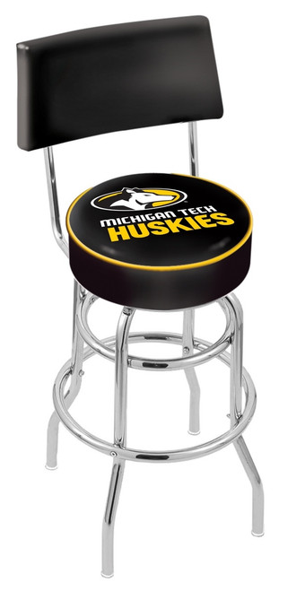 Michigan Tech Huskies Chrome Double Ring Swivel Barstool with Back