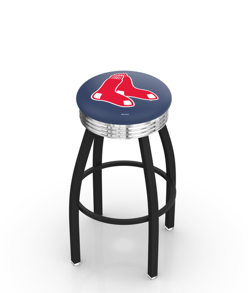Boston Red Sox Swivel Bar Stool with Chrome Ribbed Ring
