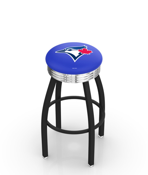 Toronto Blue Jays Swivel Bar Stool with Chrome Ribbed Ring