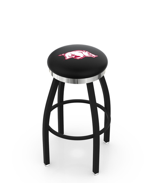 Arkansas Razorbacks Black Swivel Barstool with Chrome Accent Ring
