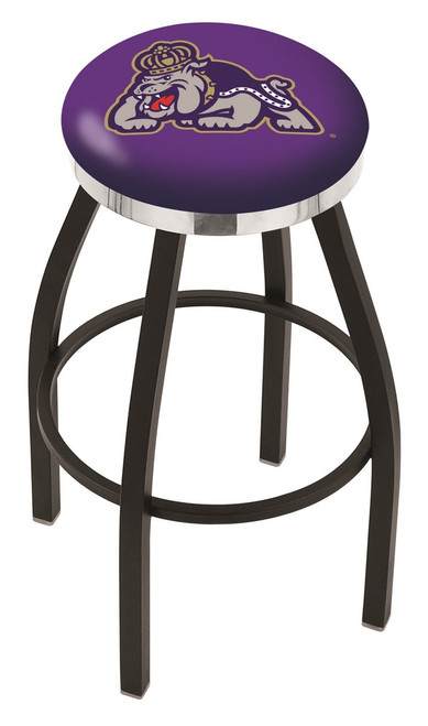 James Madison Dukes Black Swivel Barstool with Chrome Accent Ring