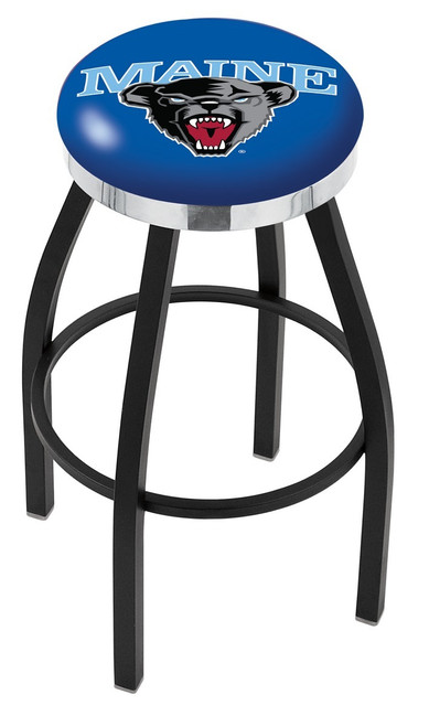 Maine Black Bears Black Swivel Barstool with Chrome Accent Ring
