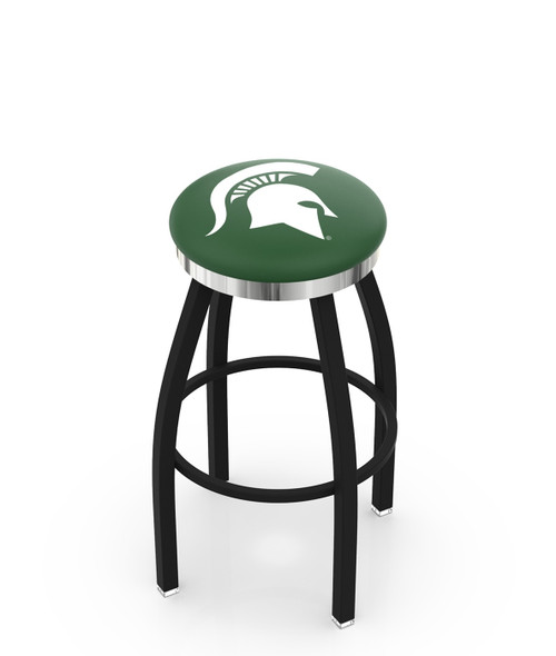 Michigan State Spartans Black Swivel Barstool with Chrome Accent Ring