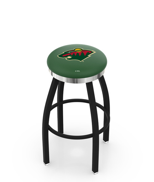 Minnesota Wild Black Swivel Barstool with Chrome Accent Ring