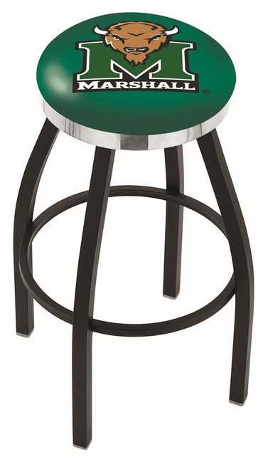 Marshall Thundering Herd Black Swivel Barstool with Chrome Accent Ring