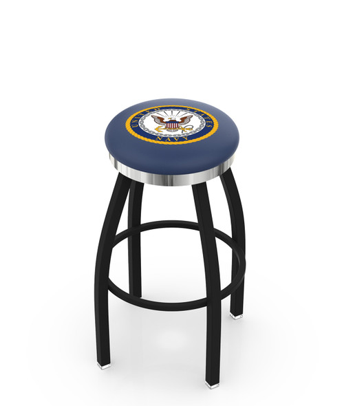 U.S. Navy Midshipmen Black Swivel Barstool with Chrome Accent Ring