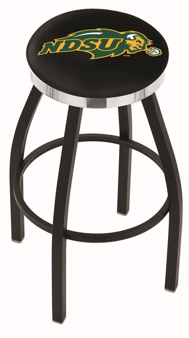 North Dakota State Bison NCAA Black Swivel Barstool with Chrome Accent Ring
