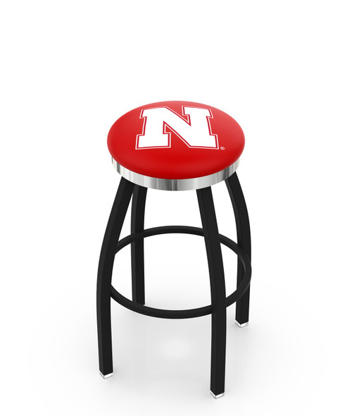 Nebraska Cornhuskers Black Swivel Barstool with Chrome Accent Ring