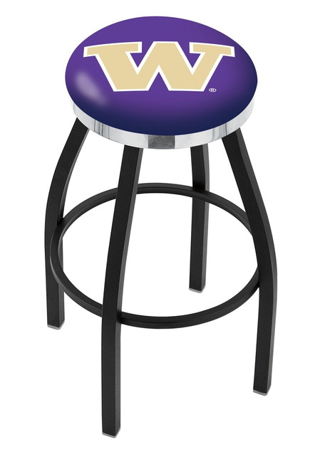 Washington Huskies Black Swivel Barstool with Chrome Accent Ring