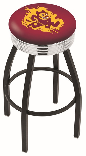 Arizona State Sun Devils Black Swivel Barstool with Chrome Ribbed Ring