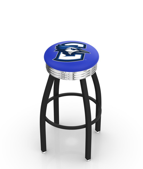 Creighton Bluejays Black Swivel Barstool with Chrome Ribbed Ring