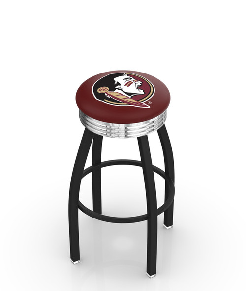 FSU Seminoles Black Swivel Barstool with Chrome Ribbed Ring