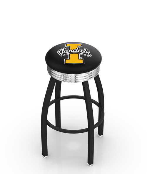 Idaho Vandals Black Swivel Barstool with Chrome Ribbed Ring