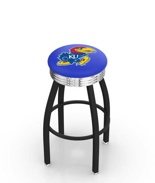 Kansas Jayhawks Black Swivel Barstool with Chrome Ribbed Ring